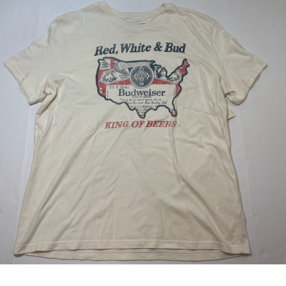 Lucky Brand Budweiser T-Shirt Mens XL White Red White & Bud Graphic Tee